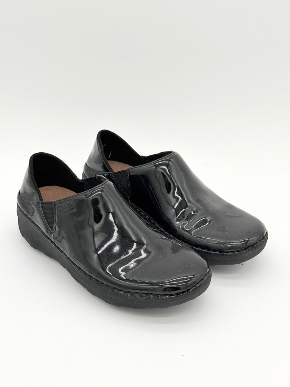 FitFlop Superloafer Black Patent Leather Comfort Clogs Shoes Loafers Womens 5